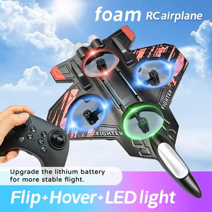 Aviones de control remoto de espuma para niños y adultos de 8 a 16 años, aviones de combate RC con luz, 360° Flip Fighter Jet Toys, Stunt Roll, regalos de juguete de avión para niños