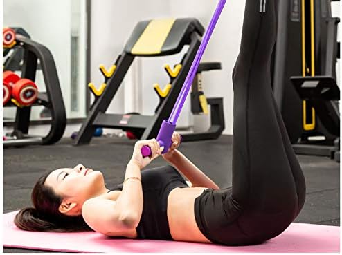Banda elástica de resistencia con pedal de 4 tubos para ejercicios sentados con asa, equipo de yoga para moldear el cuerpo y estirar abdomen, cintura, brazos y piernas.