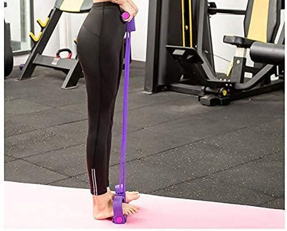 Banda elástica de resistencia con pedal de 4 tubos para ejercicios sentados con asa, equipo de yoga para moldear el cuerpo y estirar abdomen, cintura, brazos y piernas.