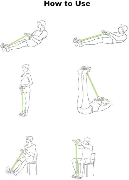 Banda elástica de resistencia con pedal de 4 tubos para ejercicios sentados con asa, equipo de yoga para moldear el cuerpo y estirar abdomen, cintura, brazos y piernas.