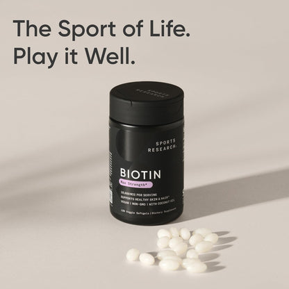 Biotina 10,000 mcg Sports Research – Cabello y Uñas Fuertes en 1 Cápsula