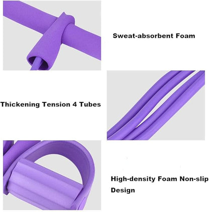 Banda elástica de resistencia con pedal de 4 tubos para ejercicios sentados con asa, equipo de yoga para moldear el cuerpo y estirar abdomen, cintura, brazos y piernas.