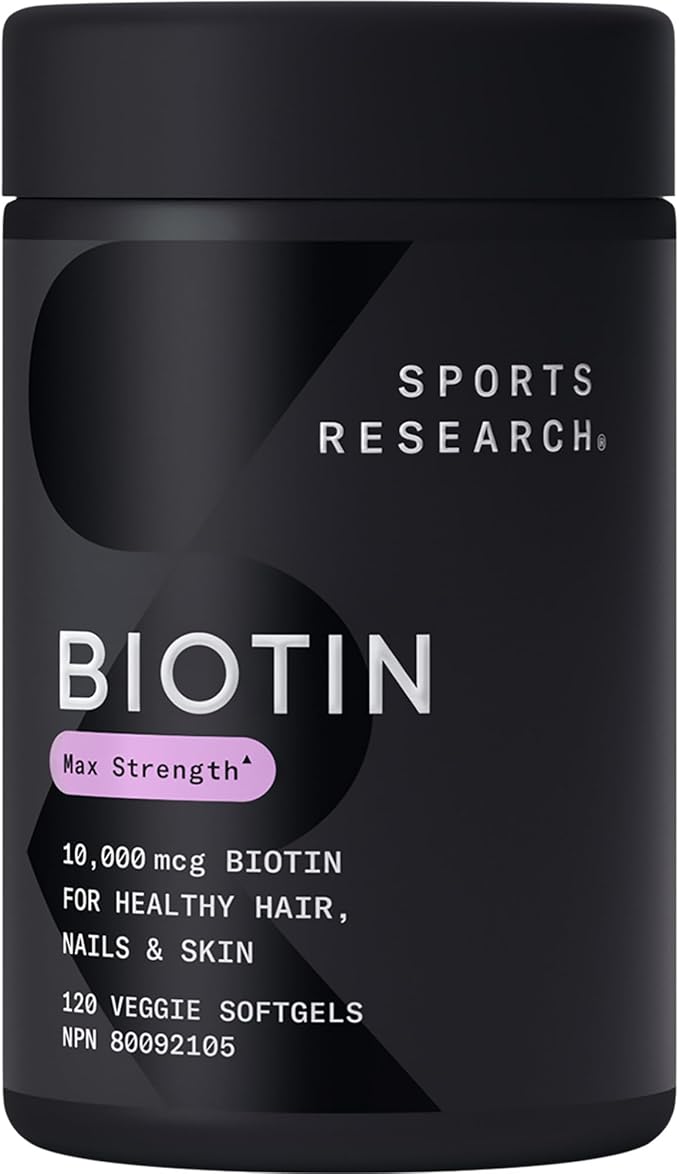 Biotina 10,000 mcg Sports Research – Cabello y Uñas Fuertes en 1 Cápsula