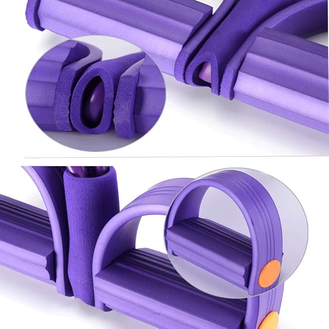 Banda elástica de resistencia con pedal de 4 tubos para ejercicios sentados con asa, equipo de yoga para moldear el cuerpo y estirar abdomen, cintura, brazos y piernas.