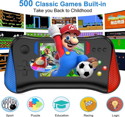 Consola de videojuegos portátil PlayPulse con control remoto para niños, 500 juegos en 1, estilo retro clásico.