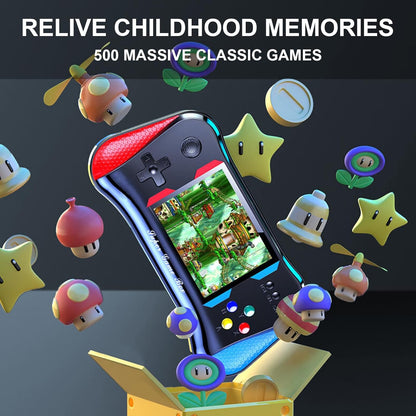 Consola de videojuegos portátil PlayPulse con control remoto para niños, 500 juegos en 1, estilo retro clásico.