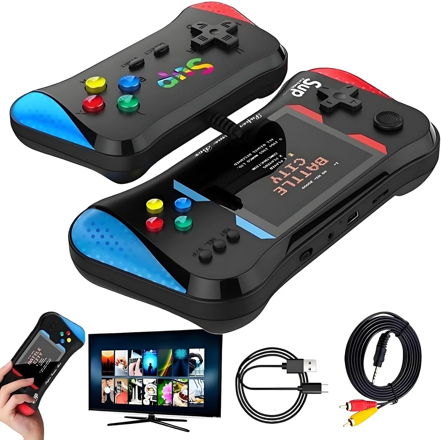 Consola de videojuegos portátil PlayPulse con control remoto para niños, 500 juegos en 1, estilo retro clásico.