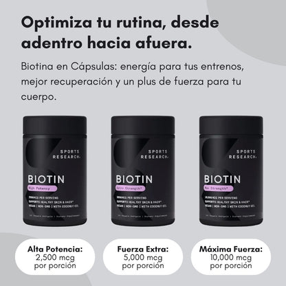 Biotina 10,000 mcg Sports Research – Cabello y Uñas Fuertes en 1 Cápsula