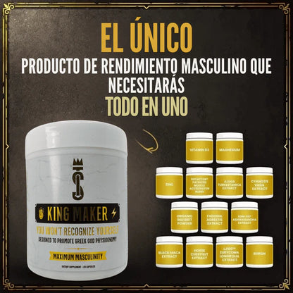 King Maker - Suplemento con Tongkat Ali, Turkesterona, Ecdisterona, Fadogia Agrestis, betarraga roja, maca negra y zinc (13 en 1) 120 cápsulas.