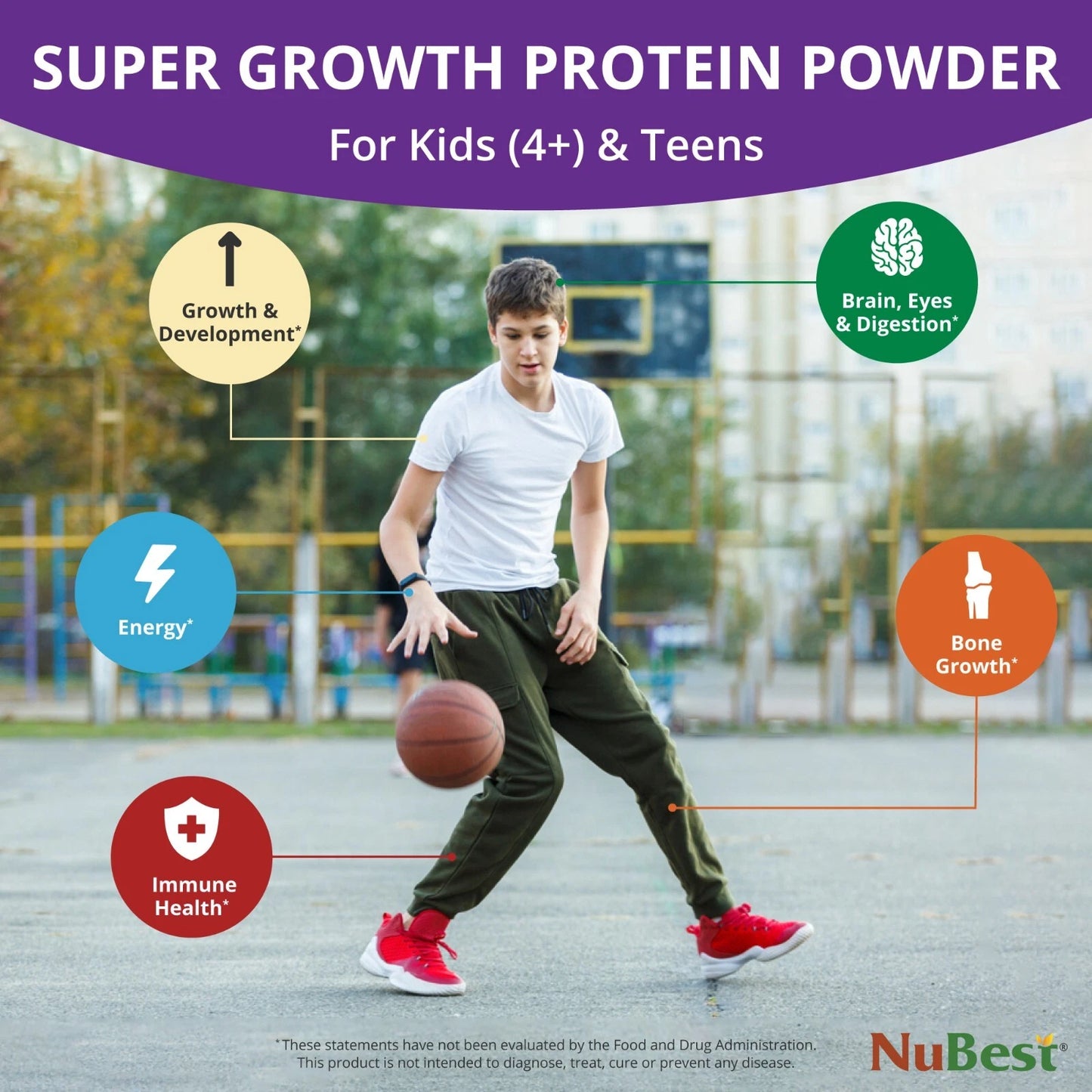 NuBest Proteína en Polvo de Alto Crecimiento - Batido Nutricional para Niños y Adolescentes - Proteína de Origen Vegetal, Probióticos, L-arginina, Omega-3, K2+D3, Más de 20 Vitaminas y Minerales - 10 Porciones Veganas - Sabor Vainilla