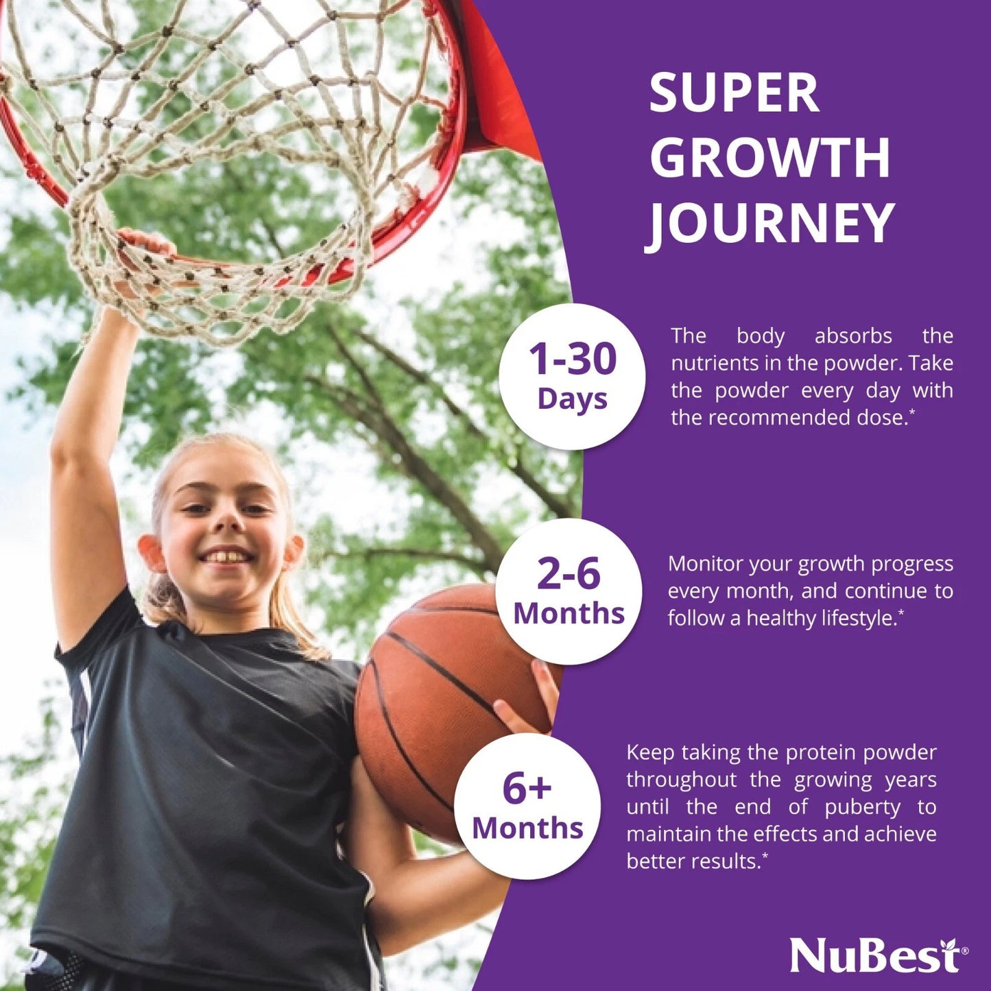 NuBest Proteína en Polvo de Alto Crecimiento - Batido Nutricional para Niños y Adolescentes - Proteína de Origen Vegetal, Probióticos, L-arginina, Omega-3, K2+D3, Más de 20 Vitaminas y Minerales - 10 Porciones Veganas - Sabor Vainilla