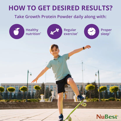 NuBest Proteína en Polvo de Alto Crecimiento - Batido Nutricional para Niños y Adolescentes - Proteína de Origen Vegetal, Probióticos, L-arginina, Omega-3, K2+D3, Más de 20 Vitaminas y Minerales - 10 Porciones Veganas - Sabor Vainilla